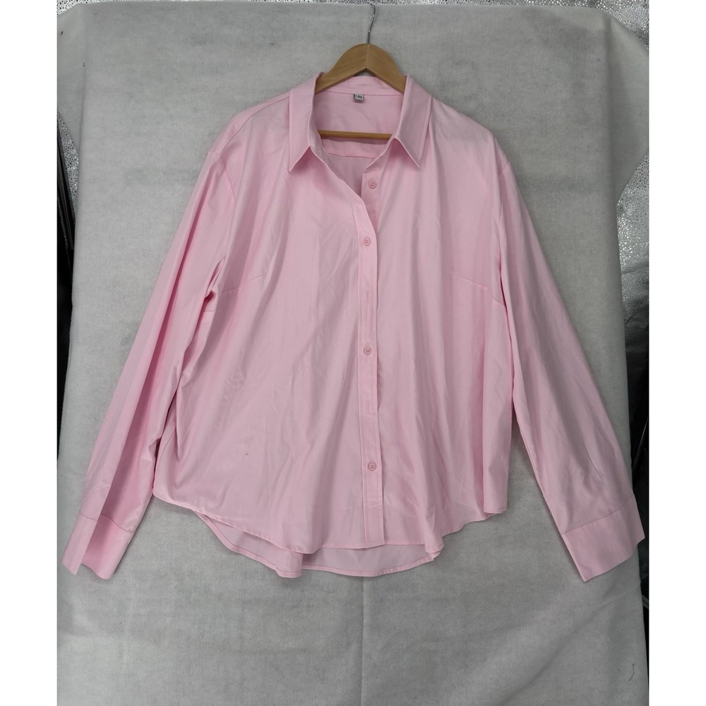 Siliteelon Women's Size 3XL Button Up Long Sleeve Wrinkle-Free Blouse Pink
